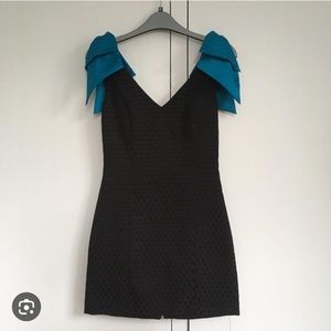 NWT Top Shop black jacquard mini dress with blue satin bows